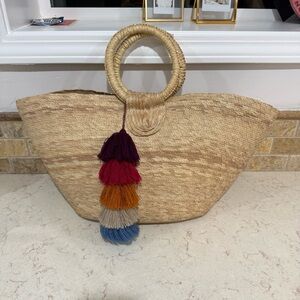 Handcrafted Straw Tote with Multicolor Tassels